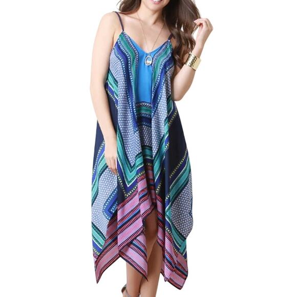 Jealous Tomato Hanker-chief Dress Women S Blue Adjust Stripe Boho Spring Beach - Picture 7 of 9